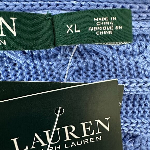 NWT Lauren Ralph Lauren Blue Cotton Blend Boat Neck Cable Knit Sweater XL RP $99 - Picture 14 of 15